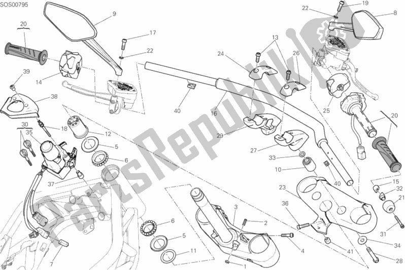 All parts for the Handlebar of the Ducati Diavel Xdiavel Thailand 1260 2018